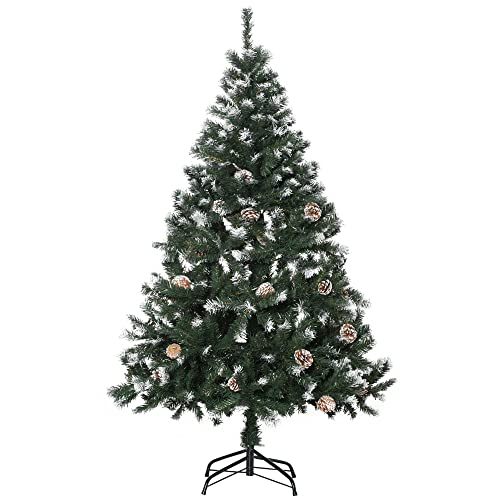 HOMCOM 5FT Artificial Christmas Tree with Pine Cones Automatic Open Green