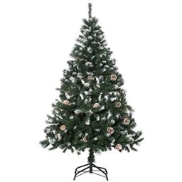 HOMCOM 5FT Artificial Christmas Tree with Pine Cones Automatic Open Green