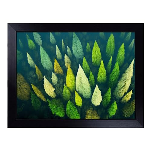 Lap Tray with Bean Bag Cushion, Pine Forest Tree Tops - Handmade in the UK, Raised Wooden Edge, Padded Cushion, Heat-Resistant Wipe-Clean Surface, for Meals, Laptops and Crafts