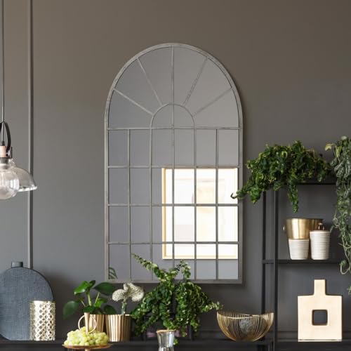 "The Dorset - Off White Metal Framed Arched Window Wall Mirror 31"" X 20"" (79CM X 51CM)"