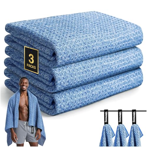 SOOWASH Camping Towels Quick Dry Sweat Towels for Gym, Absorbent Fast Drying Lightweight 27 inch X 55 inch Negative Ions Odorless Gym Towels for Men & Women,Yoga Sports Travel Outdoor (Large Blue)