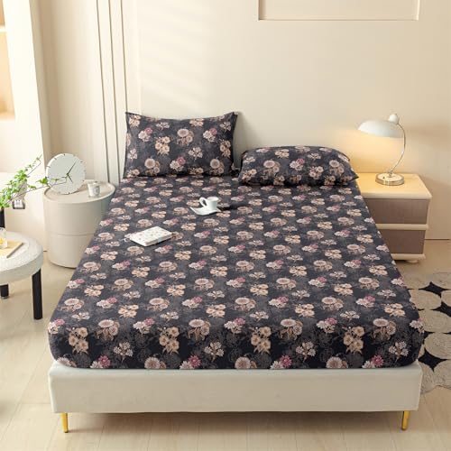 LweiPsqLin Full Size Fitted Sheet - Floral Brushed Microfiber Bed Sheet with 15 Inch Deep Pocket Elastic Edges - Shrink & Fade Resistant, Botanical Print Bedding
