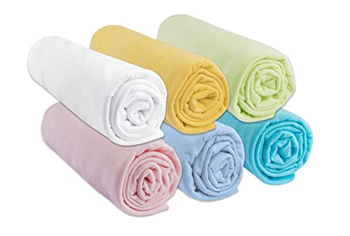 Set of 6 Fitted Sheets 50 x 100 cm Crib Bed - 100% Jersey Cotton - Multi-Coloured - Stretchy & Breathable - Healthy Sleep - Easy Sleep Brand - Oeko-Tex - Made in Europe (50 x 100 cm)