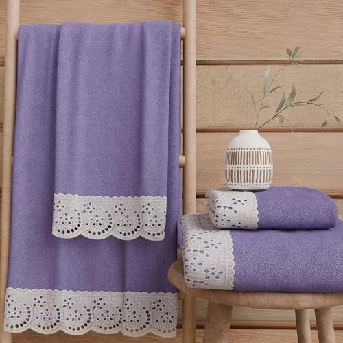 PETTI Artigiani Italiani - 100% Cotton Terry Bath Towels, 1+1 Towel Set, 2 Pieces 1 Face Towel and 1 Hand Towel, Purple