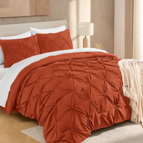 Andency Burnt Orange Pintuck Comforter Set, Twin (66x90Inch), 2 Pieces (Comforter, Pillowcase), Microfiber