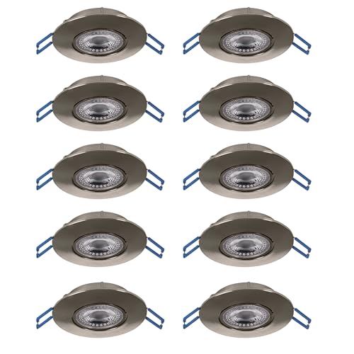 Eglo Set of 10 LED recessed spotlights Cedrez, Ø 9 cm, Extra-Flat Ceiling Spots, Lights with dip Switch, Silver Plastic, Warm White, Neutral Cool White