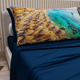 PETTI Artigiani Italiani - Cotton Sheets with Pillowcases in Digital Print, Single Sheet, Sharm El Sheikh Night Blue Pattern, 100% Made in Italy
