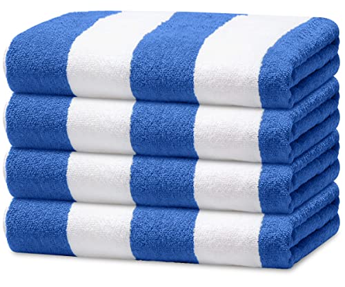 Avalon Cabana Beach Towels - (Value Pack of 4) Size 30x60 Inch 100% Ring Spun Cotton, Highly Absorbent Large Pool Towels, Super Soft and Quick Drying, Perfect for Gifts (Blue Stripe)