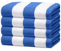 Avalon Cabana Beach Towels - (Value Pack of 4) Size 30x60 Inch 100% Ring Spun Cotton, Highly Absorbent Large Pool Towels, Super Soft and Quick Drying, Perfect for Gifts (Blue Stripe)