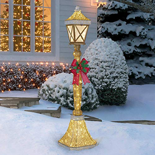 Christmas 6ft Gold Glitter Lamp Post with Bow Indoor Outdoor 120 LED Lights