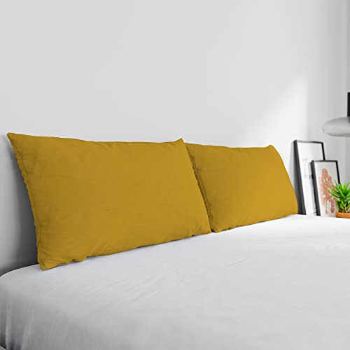 Max Color Pair of Pillowcases 100% Cotton, Made in Italy, Pillowcase Size 50 x 80 cm with Inner Flap, Solid Colour – Mustard