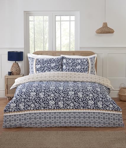 Rapport home Blue King Size Duvet Cover Set - Reversible Floral Easy Care Single Microfibre Bedding