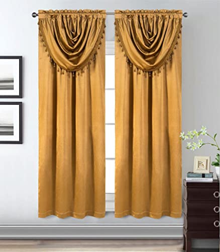 "GLORY RUGS Window Panel with Attached Valance Curtain Bedroom Living Room Dining 42""X84"" Gold"