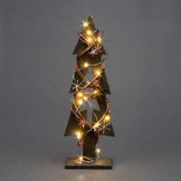 SHATCHI 30cm Green Wooden LED Tree Tabletop Centrepiece Christmas Holiday Home décor with 20 Warm white LEDs