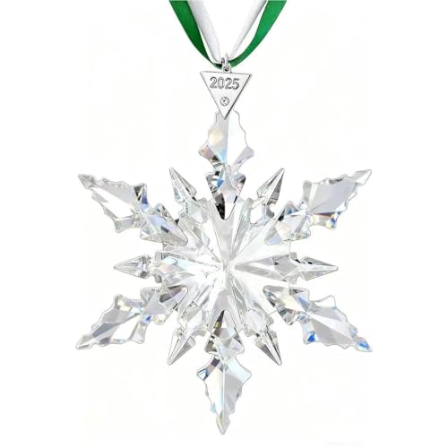 PHIMAS 2023 Annual Christmas Ornaments Crystal Snowflake Star - Christmas Tree Ornaments Pendant Crystal Sun Catcher Home Hanging Decor (White 2023)