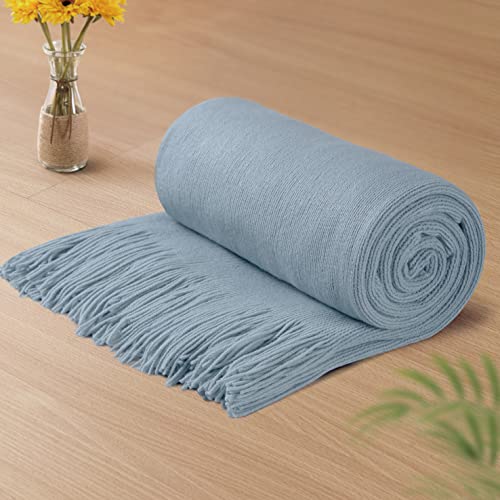 "Vonty Soft Knit Blanket with Tassels Decorative Knitted Throw Blanket Woven Blanket for Couch, Sofa, Bed Cover Home Decor (50"" x 60"", Sky Blue)"