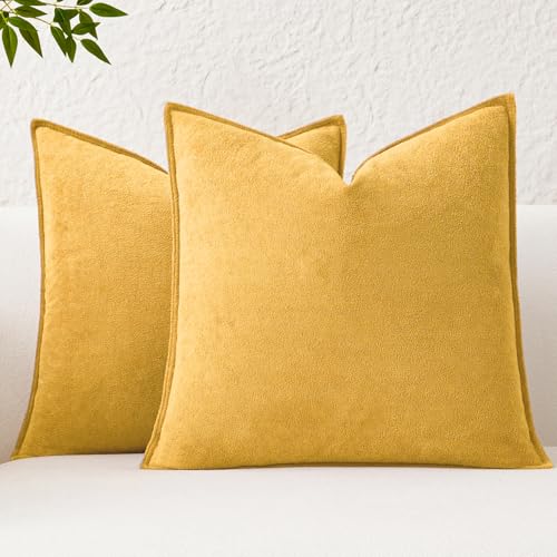 Kevin Textile Waterproof Decorative Pillow Covers Yellow 16x16 Inch Pack of 2 Soft Boucle Textured Throw Pillowcases Elegant Accent Pillows for Couch Sofa Chair Bed Home Decor Indoor Outdoor