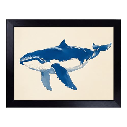 Lap Tray with Bean Bag Cushion, Whale Artwork - Handmade in the UK, Raised Wooden Edge, Padded Cushion, Heat-Resistant Wipe-Clean Surface, for Meals, Laptops and Crafts
