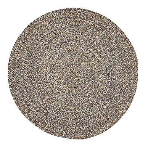 -LUXOR- living Varberg Round Rug, Flat Weave, Cotton, Boho & Ethnic, Chevron Pattern, Natural Handwoven Rug, Living Room Rug, Colour: Grey/Yellow, Size: 80 x 80 cm