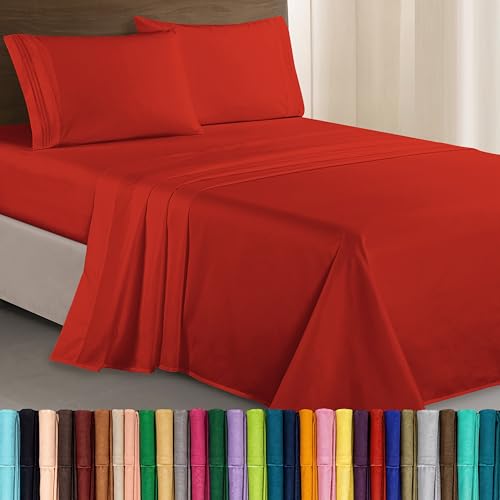 Elegant Comfort Luxurious 1500 Premium Hotel Quality Microfiber Three Line Embroidered Softest 4-Piece Bed Sheet Set, Wrinkle and Fade Resistant, King, Rust