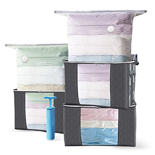 VOUNOT Set of 7 Clothes Storage Bag with Large Capacity Vacuum Bag 3 Foldabale EDENOO Storage bag with Reinforced Handle 3 Vacuum Bags with Hand Pump for Bedding and Clothes