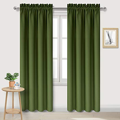 DWCN Blackout Curtains Room Darkening Thermal Insulated Bedroom Curtains Window Curtain Panels, 38 x 84 inches Long, Set of 2 Olive Green Rod Pocket Drapes