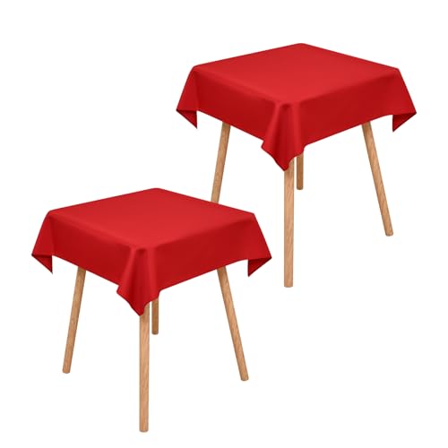 Wolkemer 2 Pack 36x36 Inch Small Square Tablecloth Washable Table Cloth - Reusable Polyester Fabric Table Cloth, Solid Red Table Cover for Nightstand, End Tables, Side Tables, Coffee Tabletop