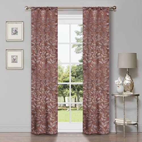 Superior Blackout Curtains, Room Darkening Window Accent for Bedroom, Sun Blocking, Thermal, Modern Bohemian Curtains, Leaves Collection, Set of 2 Panels, Rod Pocket - 26 in x 84 in, Copper