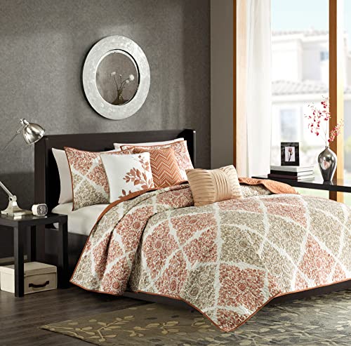 "Madison Park All Season, Breathable Coverlet Bedspread Lightweight Bedding Set, Matching Shams, Decorative Pillow, Polyester, Diamond Spice, King/Cal King(104""x94"")"