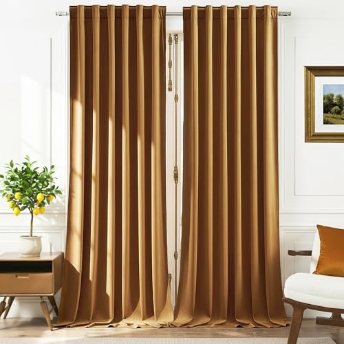 Timeper Velvet Curtains 120 inches Long, Gold Blackout Velvet Curtains, Extra Long Home Decor Back Tab Curtains for Living Room, W52 x L120, 2 Panels