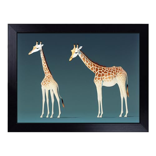Lap Tray with Bean Bag Cushion, Two Young Giraffes - Handmade in the UK, Raised Wooden Edge, Padded Cushion, Heat-Resistant Wipe-Clean Surface, for Meals, Laptops and Crafts