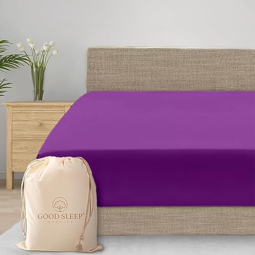 "Good Sleep Bedding Queen Size Fitted Sheet Only - Hotel Style 100% Egyptian Cotton Sheet, Soft & Breathable, Sateen Weave 800 Thread Count 16"" Deep Pocket Queen Fitted Sheet - Purple"