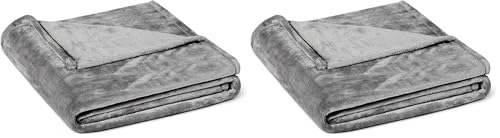 Amazon Basics Soft Fluffy Fleece Throw Blanket, Lightweight Cosy Not Heated Sofa Throw, 127 x 152 cm, Grey (Pack of 2)