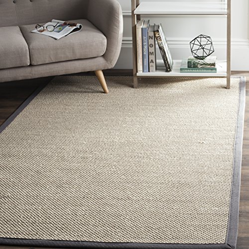 SAFAVIEH Natural Fiber Rug for Living Room, Dining Room, Bedroom - Natural Fiber Collection, Short Pile, in Natural and Black, 122 X 122 cm