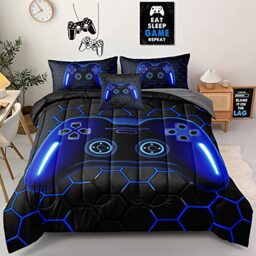 Z.Jian HOME 6 Pieces Gaming Bedding Set Full Size for Boys Gamer Comforter Set for Boys Girls Kids Teens 6 Piece Bed in A Bag Video Game Bedding for Gamer Room Decorative Full45
