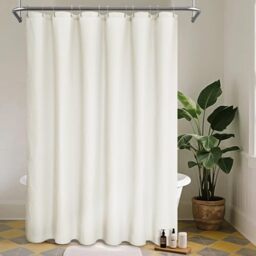 "Waffle Weave Fabric Shower Curtain - Spa, Hotel Luxury, Heavy Duty, Water Repellent, Beige - Pique Pattern, 70"" x 72"" for Decorative Bathroom Curtains"