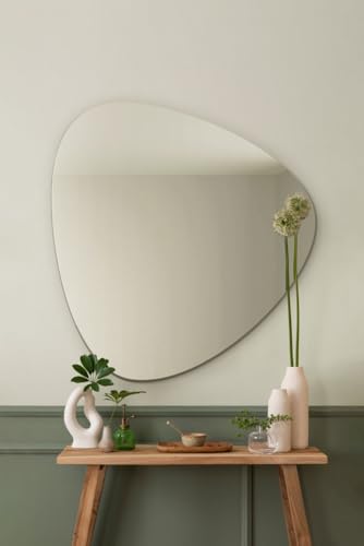 "MirrorOutlet The Lapis - Large Frameless Pond Wall Mirror 32"" X 24"" (80cm X 60cm) Silver Mirror Glass On A Black Backing."