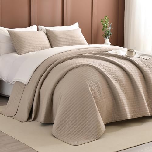 Lady Ann Oversized King Quilt Bedspread Set 120x120, 3 Pieces Extra Large California King Size Quilt Bedding Coverlet Set Ultra Soft Lightweight and Thin Comforter Linen Feel Bed Cover All Season