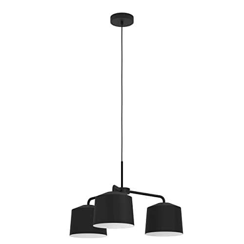 Eglo Pendant Lighting Caguanes, 3 lamp Ceiling Light Fitting, Cluster Hanging lamp for Dining and Living Room, Fabric and Metal in Black and White, E27 Socket