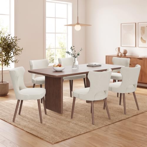 MALOL Upholstered Dining Chairs Set of 6, Dining Room Chairs with Hollow Backrest, High Back Kitchen Chairs with Solid Wood Legs, Thick Seat Cushion, Anti-Slip Pads, Light Beige