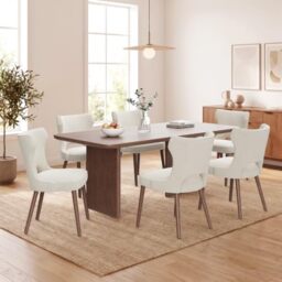 MALOL Upholstered Dining Chairs Set of 6, Dining Room Chairs with Hollow Backrest, High Back Kitchen Chairs with Solid Wood Legs, Thick Seat Cushion, Anti-Slip Pads, Light Beige