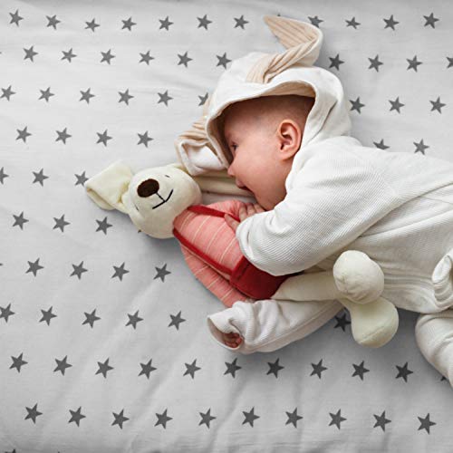 2X Cot Bed 100% Cotton Jersey Fitted Sheets 140 x 70 cm 2x Grey Star