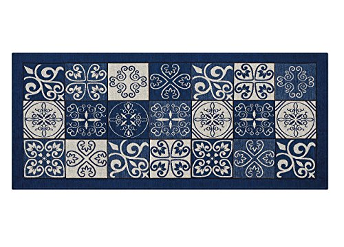 BIANCHERIAWEB Washable Non-Slip Kitchen Mat, Kitchen Runner 55 x 140 cm, Made in Italy Kitchen Rug with Blue Majolica Design, Washable and Iron Runner