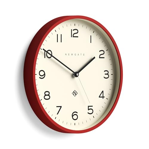 NEWGATE® Number Three Echo wall clock - Modern round clock - 37cm - Red - Easy to read numbers - Ideal for kitchen, living room or office