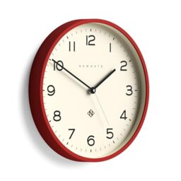 NEWGATE® Number Three Echo wall clock - Modern round clock - 37cm - Red - Easy to read numbers - Ideal for kitchen, living room or office
