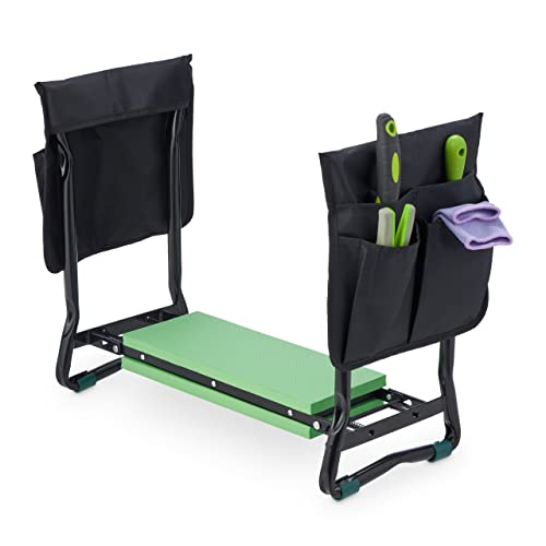 Relaxdays Gardening Kneeler Folding Padded Joint Relief Side Pockets Max 150kg Black-Green