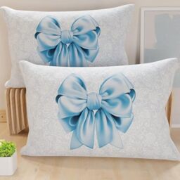 PETTI Artigiani Italiani - Pair of Pillow Cases 40 x 60 cm in Microfibre, Pillows for Bedroom Furniture, Sofa, Living Room, Set of 2 Cushion Covers, Light Blue Bow, 100% Made in Italy