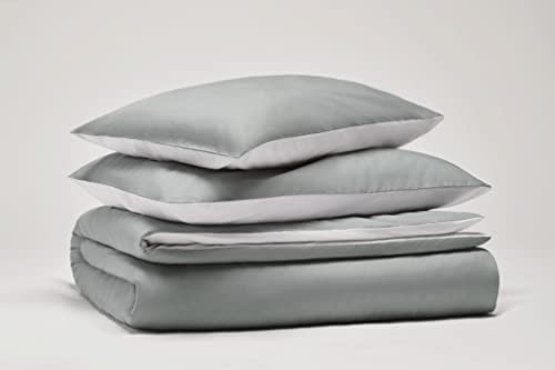 OSAMA Pantone™ Double Duvet Cover Set 255 x 200 cm, 100% Cotton Percalle 200 Threads - 2 Squares, Double-Faced, Grey/White