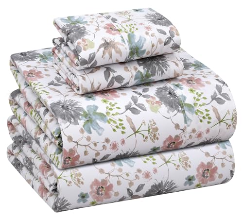 "Ruvanti 100% Cotton California King Sheet Sets, 4 Pieces, Soft & Breathable Percale Weave Bedding, Deep Pocket 14"", Hotel Standard, Crisp Cool Feel & Durable, Perfect Floral Sheets, Dandelion Field"