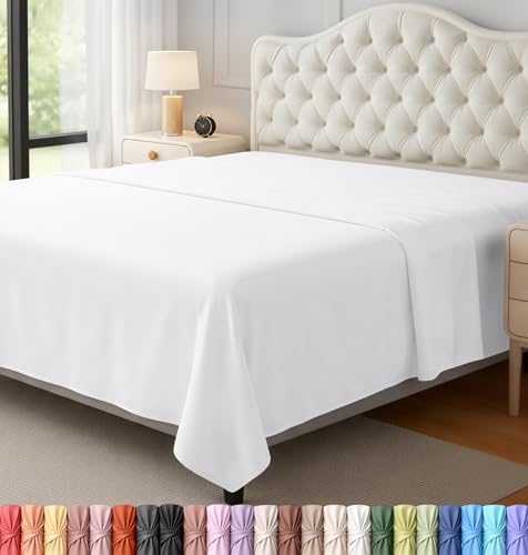 Utopia Bedding Flat Sheet (Queen, White) Brushed Velvety Microfiber, Breathable, Extra Soft & Comfortable - Wrinkle, Fade, Stain & Abrasion Resistant - Hotel Quality Extremely Durable